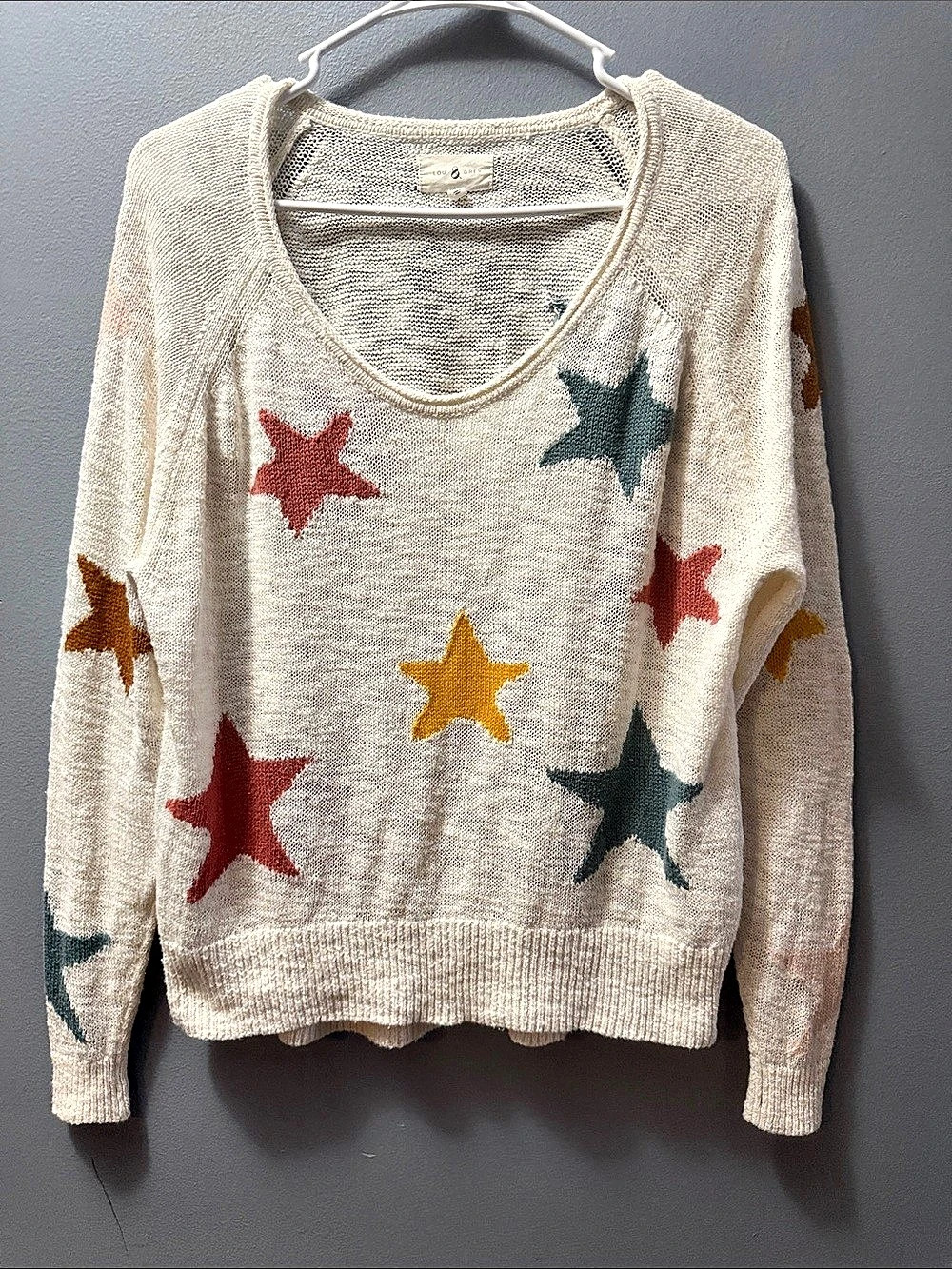 Lou & Grey Multi-Color Star Intarsia Knit Sweater Size XS